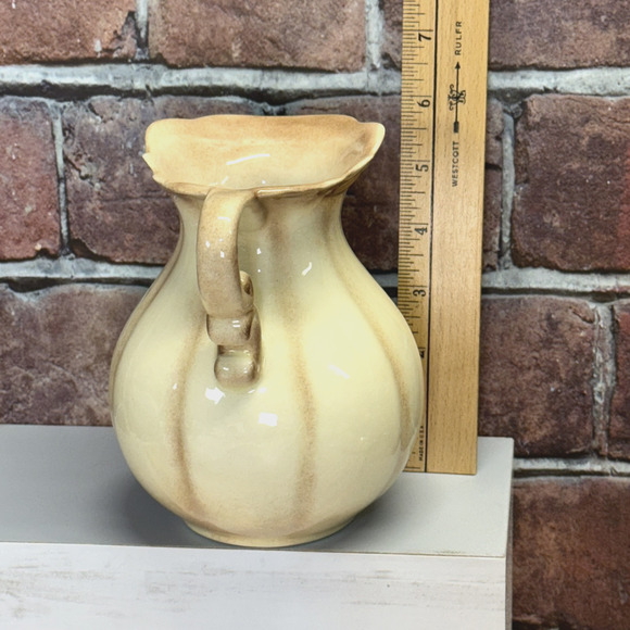Vintage Studio Art Pottery Pitcher Glossy Cream Ivory w/Brown Wheat Tan Stripes‎ - Picture 3 of 7